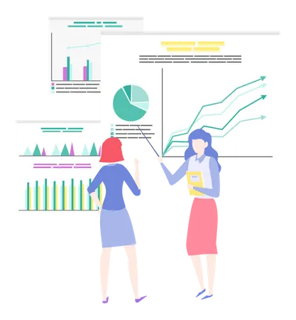 Woman presenting business analytics chart Illustration