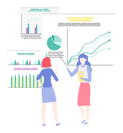 Woman presenting business analytics chart  Illustration