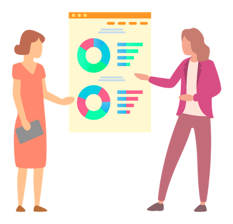 Woman presenting business analytics chart  Illustration