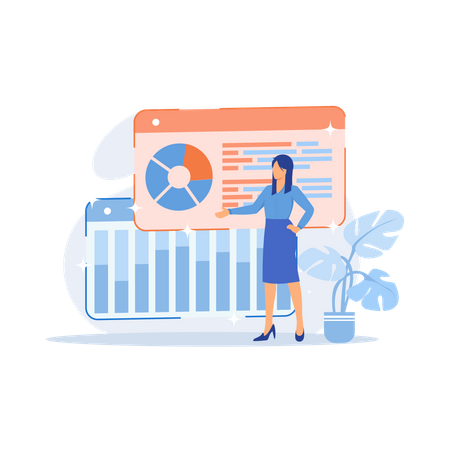 Woman presenting Business analytics  Illustration