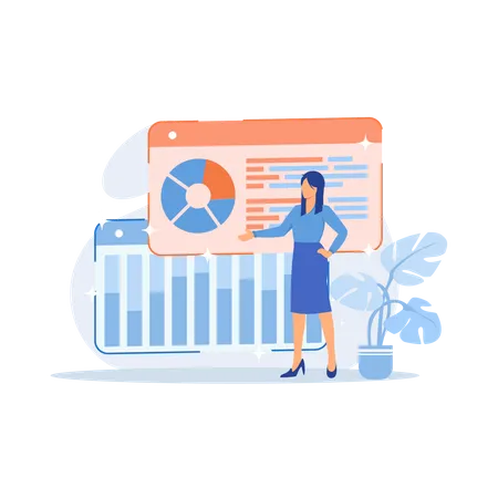 Woman presenting Business analytics  Illustration