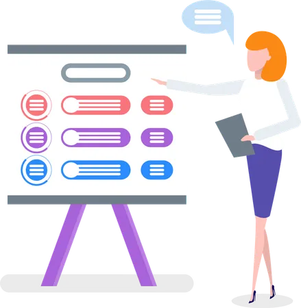 Woman Presenting Business Concept on Board Charts  Illustration