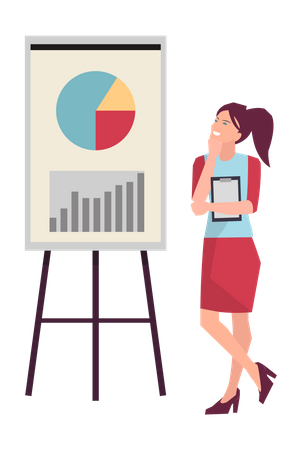 Woman presenting business data analytics Illustration