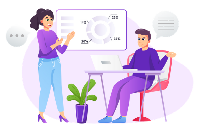 Woman presenting business data  Illustration