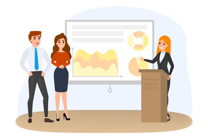 Woman Presenting Business Graph Illustration