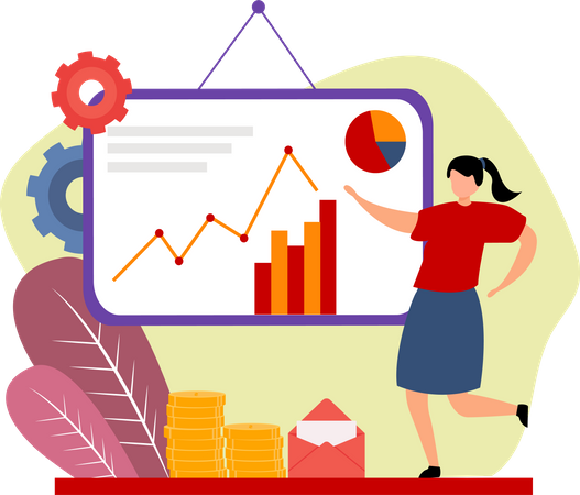 Woman Presenting Business growth graph Illustration