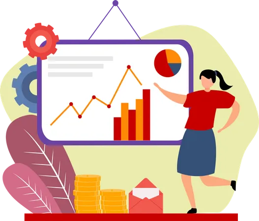 Woman Presenting Business growth graph Illustration
