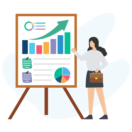 Woman presenting business project report  Illustration