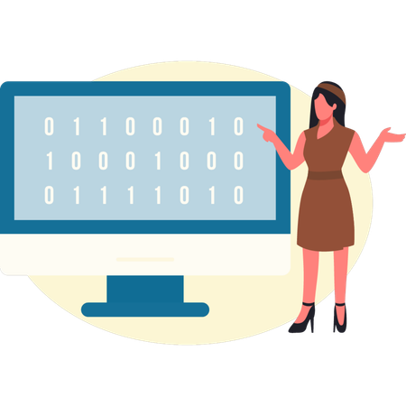 コンピューターコーディングをプレゼンテーションする女性  イラスト