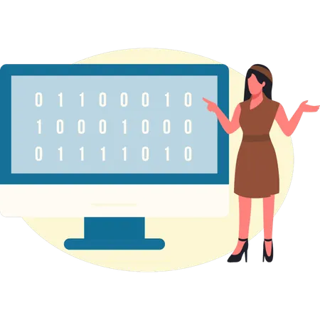 コンピューターコーディングをプレゼンテーションする女性  イラスト