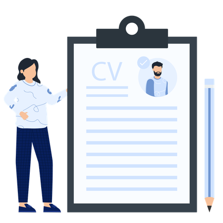 Woman presenting cv resume  Illustration