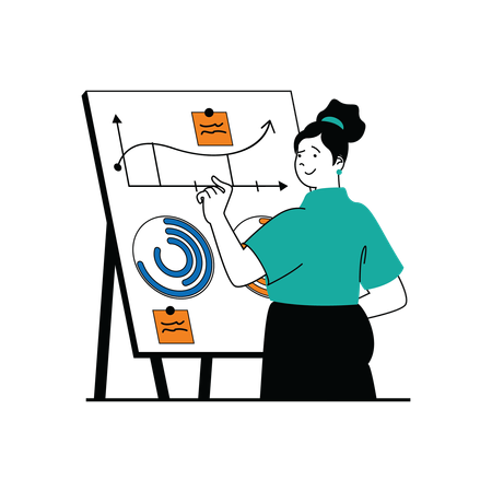 Woman presenting data analysis graph  Illustration