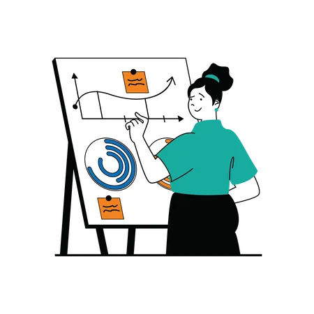 Woman presenting data analysis graph  Illustration