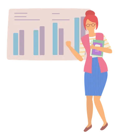 Woman presenting data analytics Illustration
