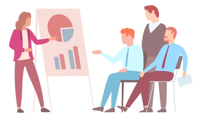 Woman presenting data analytics  Illustration