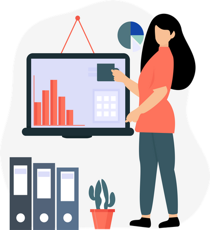 Woman presenting data analytics  Illustration