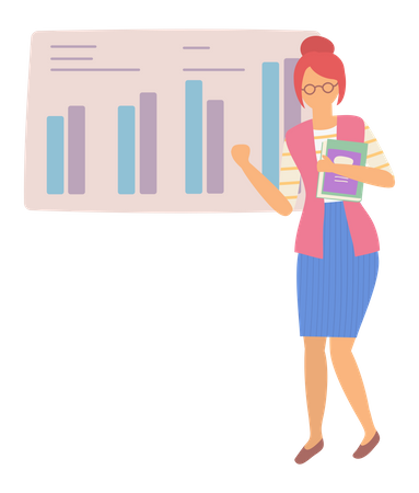 Woman presenting data analytics  Illustration