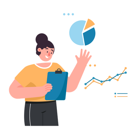 Woman presenting data analytics  Illustration