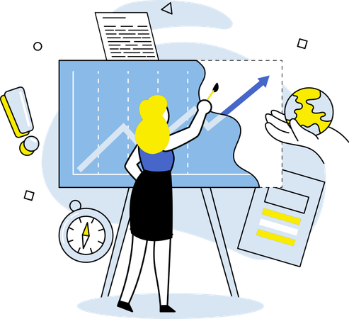 Woman Presenting Data visualization report  Illustration