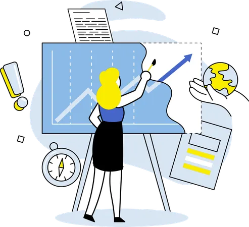 Woman Presenting Data visualization report  Illustration