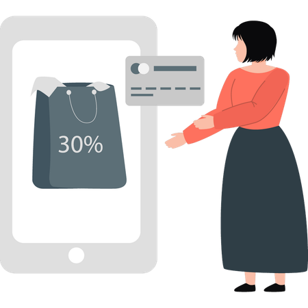 Woman presenting discount bag  Illustration