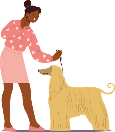 Woman presenting dog at pet exhibition  Illustration