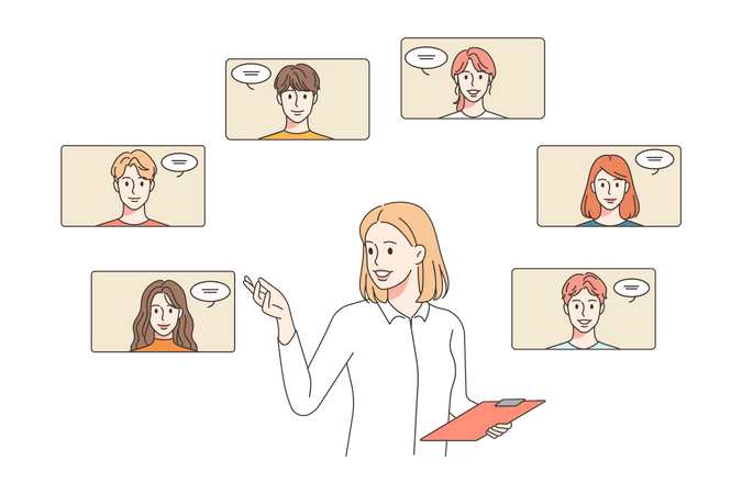 Woman presenting during online meeting  Illustration