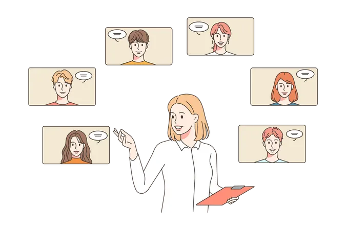 Woman presenting during online meeting  Illustration