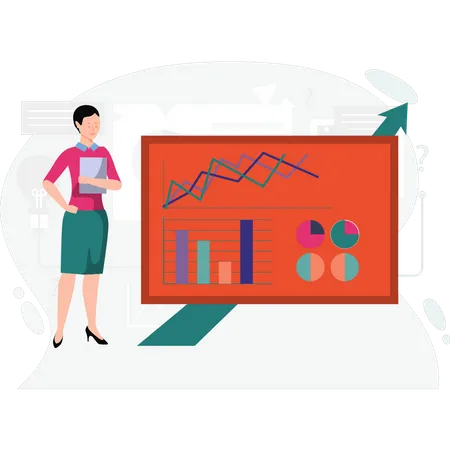 Girl Looking At Business Graph Analytics Illustration