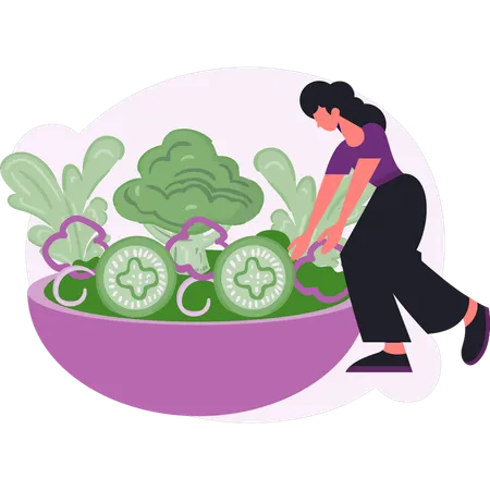 Woman  presenting green salad  Illustration