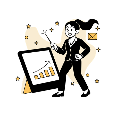 成長曲線を提示する女性  イラスト