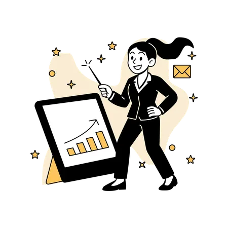 成長曲線を提示する女性  イラスト