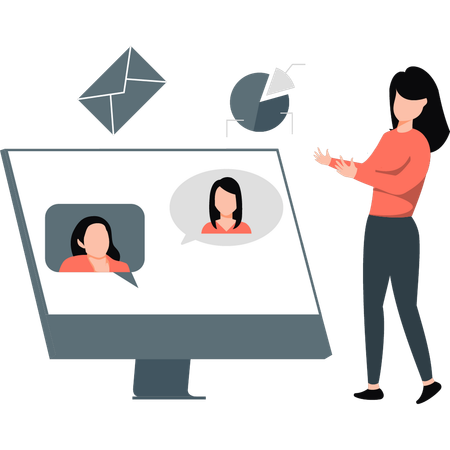Woman presenting her graph by video call  Illustration