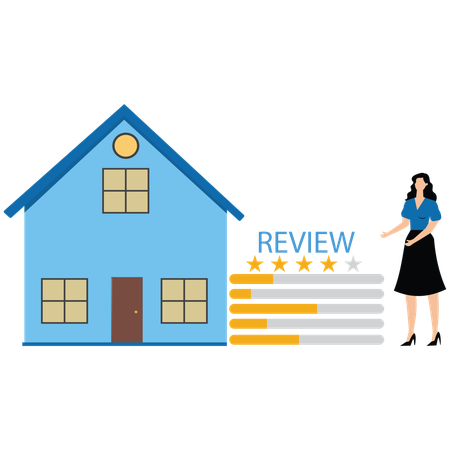 Woman presenting house with energy efficient rating class to save cost green energy  Illustration