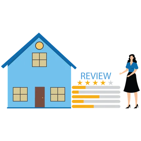 Woman presenting house with energy efficient rating class to save cost green energy  Illustration