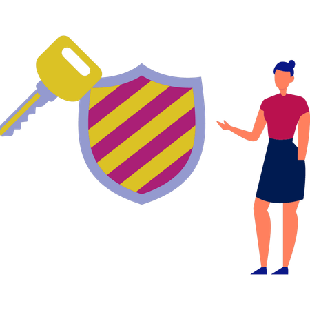 Woman presenting key protection  Illustration