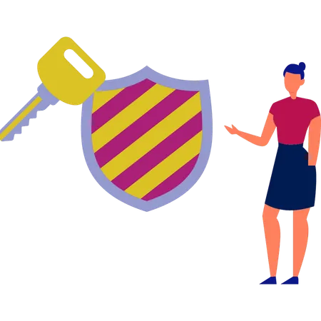 Woman presenting key protection  Illustration