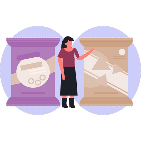 Woman  presenting kurkury snacks  Illustration