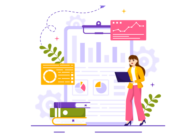 Woman presenting Market Analytics report  Illustration