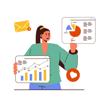 Woman presenting Marketing Analysis  Illustration