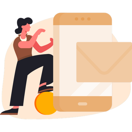 Woman presenting mobile mail  Illustration