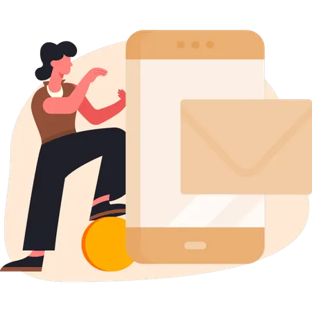 Woman presenting mobile mail  Illustration