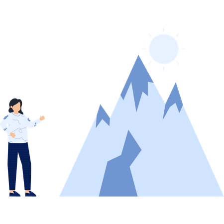 Woman Presenting Mountain and Sun  Illustration