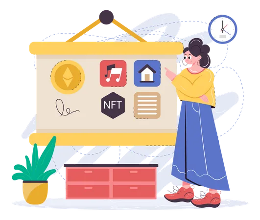 Woman Presenting NFT Technology  Illustration