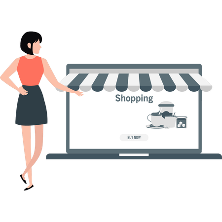 Woman presenting online store  Illustration