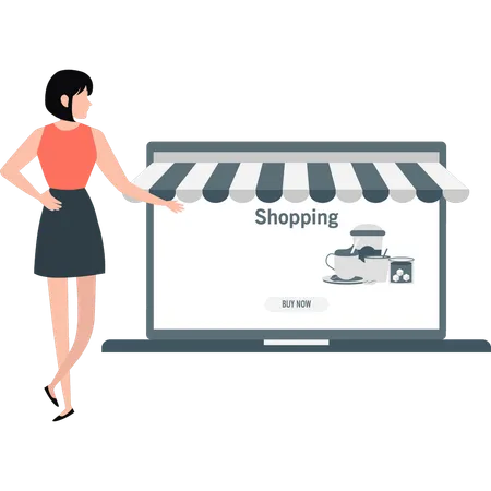 Woman presenting online store  Illustration