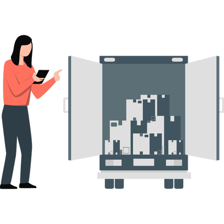 Woman presenting packages box  Illustration