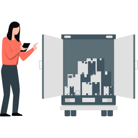 Woman presenting packages box  Illustration