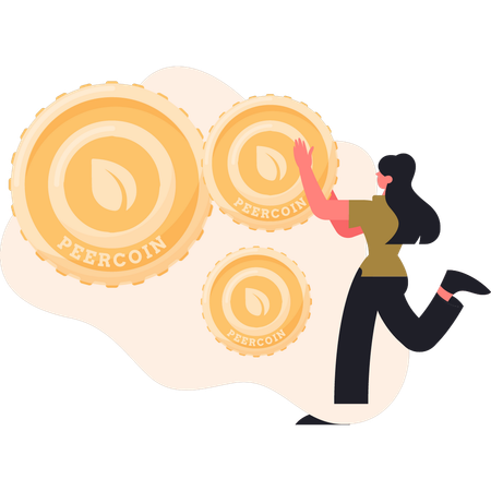 Woman presenting peercoin  Illustration