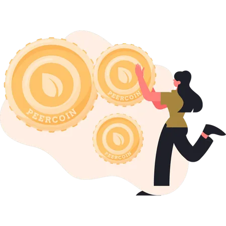 Woman presenting peercoin  Illustration